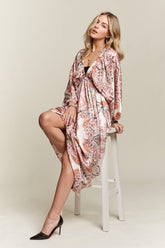 ADORA Printed V-Neck Batwing Sleeve Dress OutfitFlow